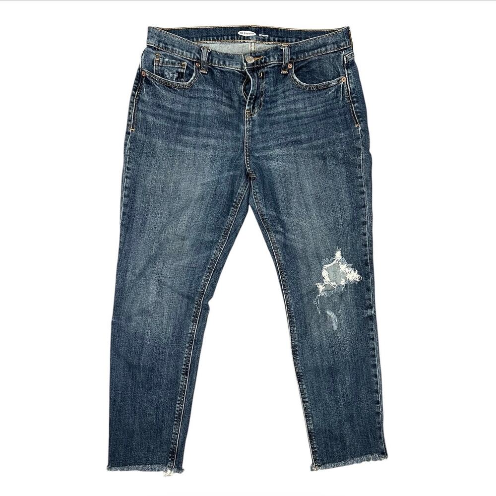 Old navy boyfriend jeans medium wash distressed raw hem everyday casual size 4